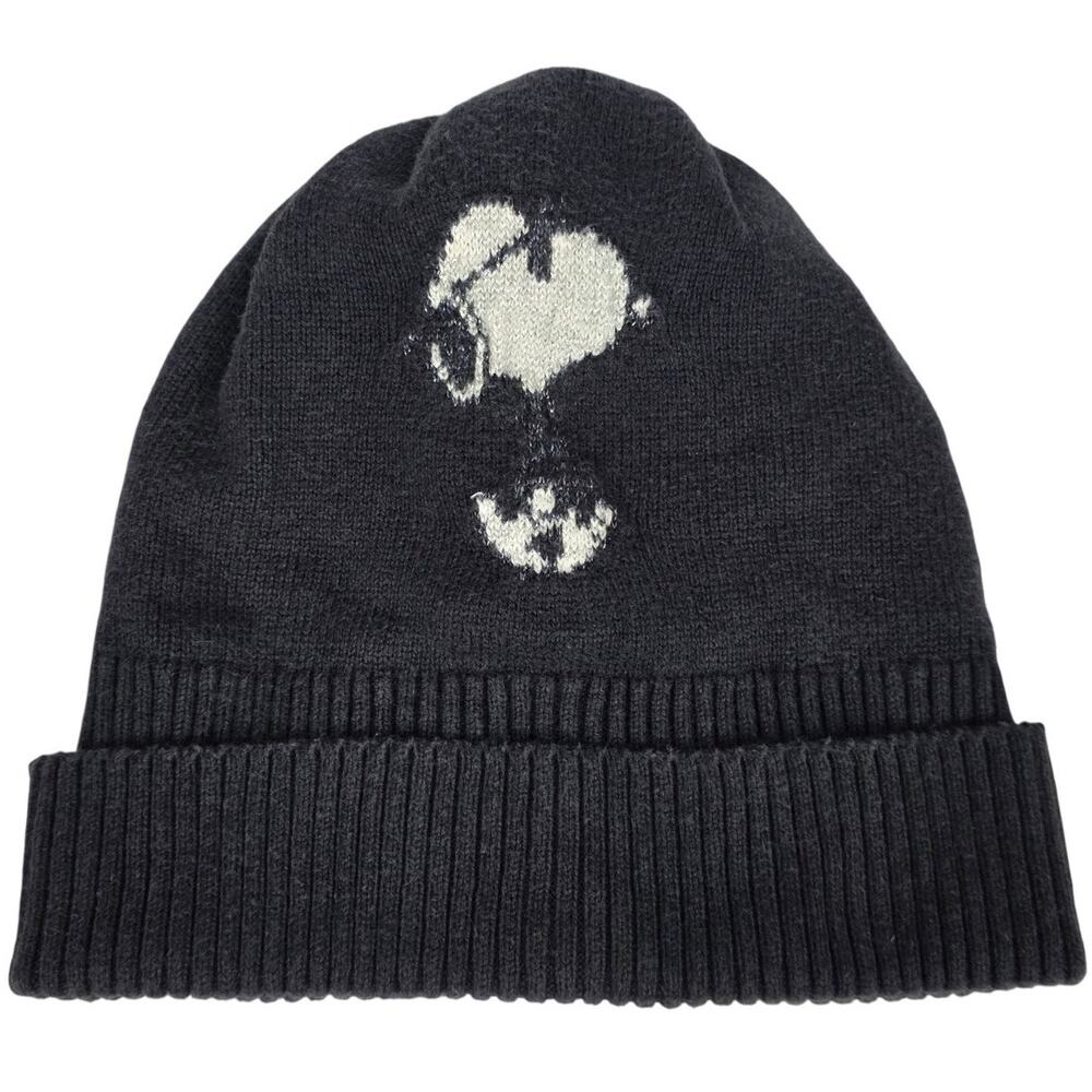 GAP × PEANUTS GLITTER SNOOPY BEANIE – CHARCOAL GRAY/WHITE – S/M – COTTON BLEND